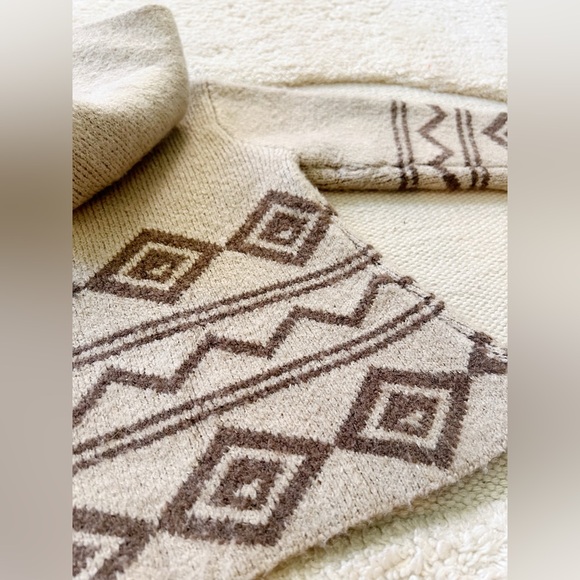 Zara Tribal Folk Print Wool Sweater Cardigan Hooded Brown Taupe Beige Tan 18m 2T - Picture 12 of 13